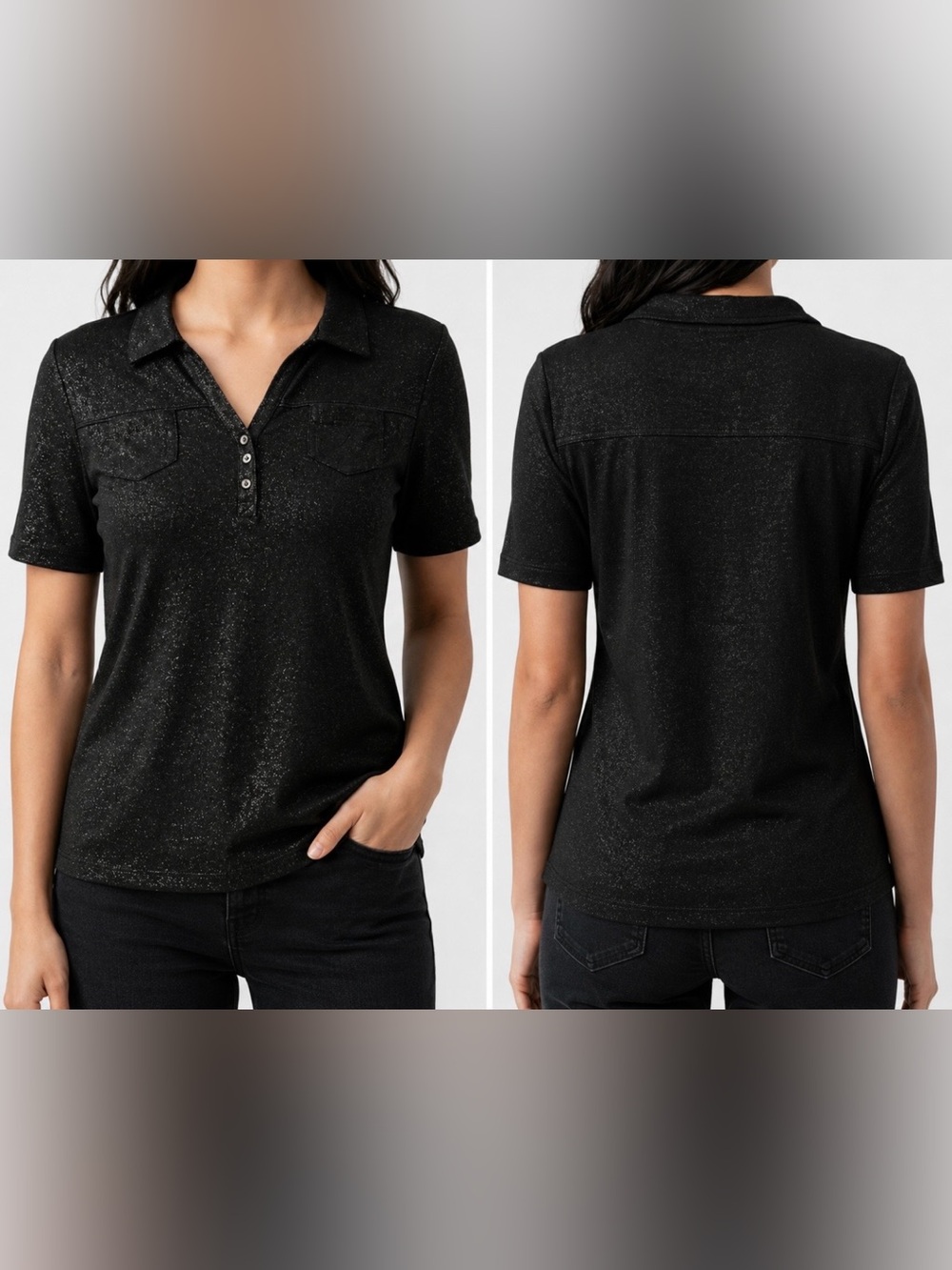 FADED GLORY Women’s Black Polo Top With 2 Front Pockets